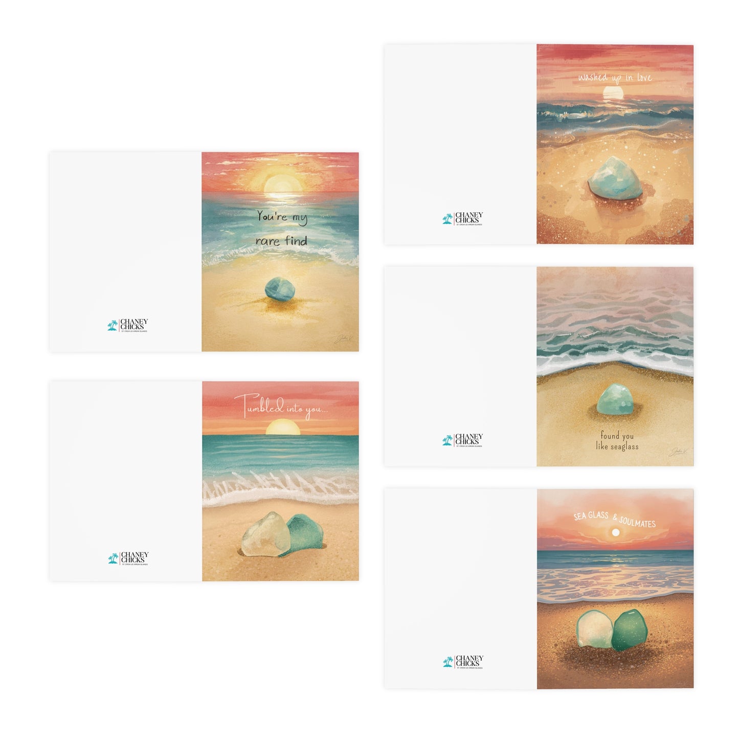 Sea Glass Valentines Day Cards — 5-Pack Assorted