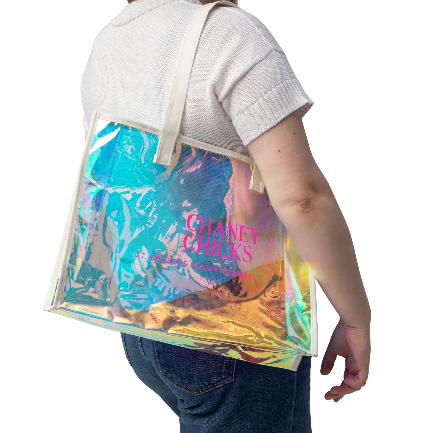 'Chaney Chicks' Holographic Clear Beach Tote Bag
