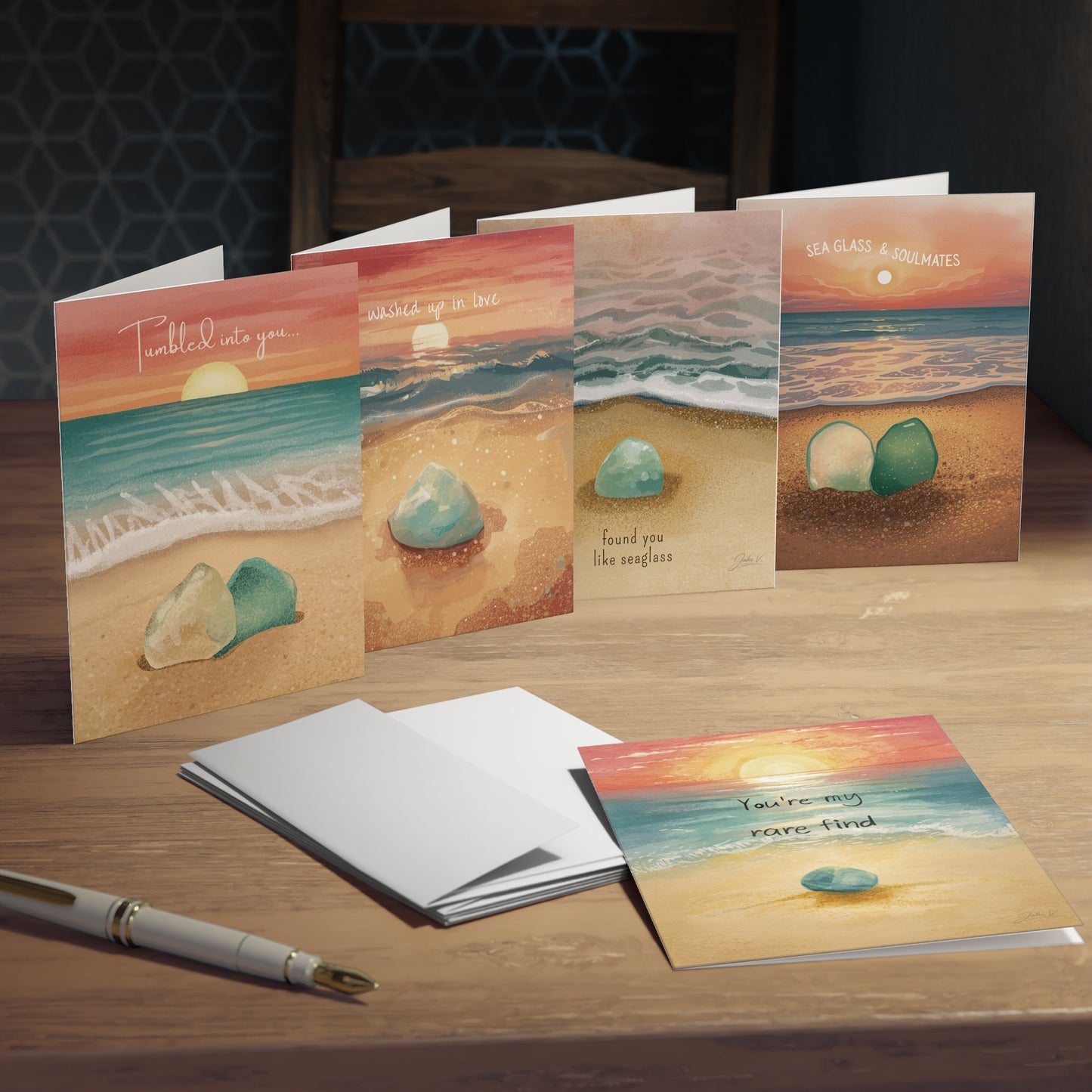 Sea Glass Valentines Day Cards — 5-Pack Assorted