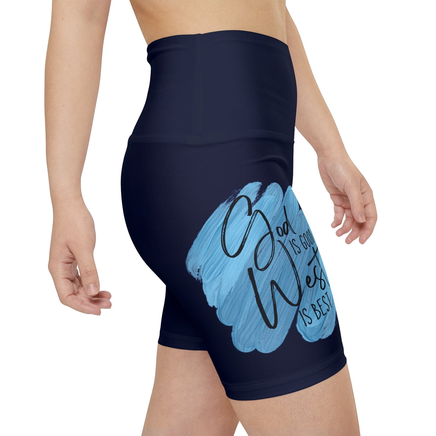 Women's Workout Shorts — Navy 'God is Good, West is Best' Athletic Biker Shorts