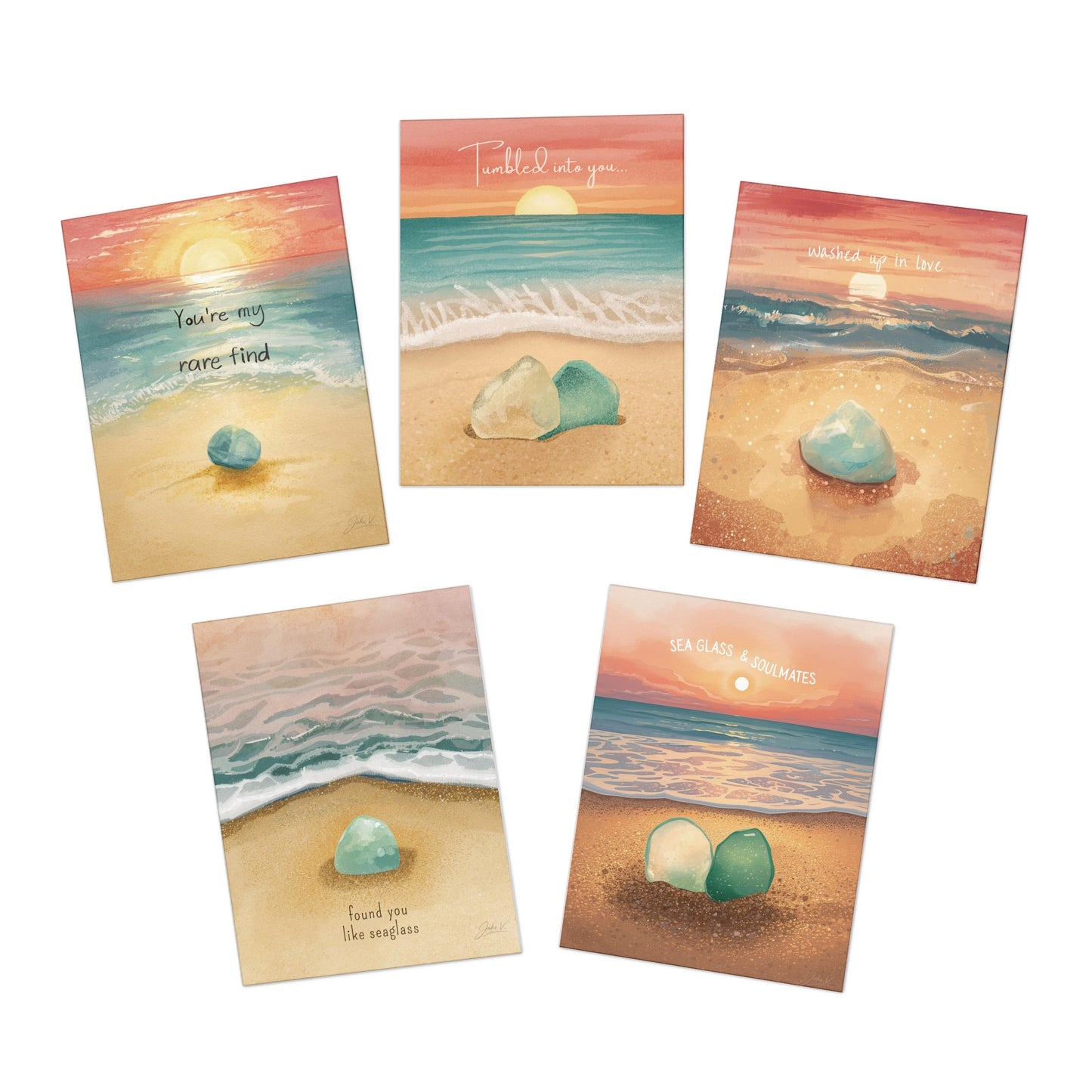 Sea Glass Valentines Day Cards — 5-Pack Assorted