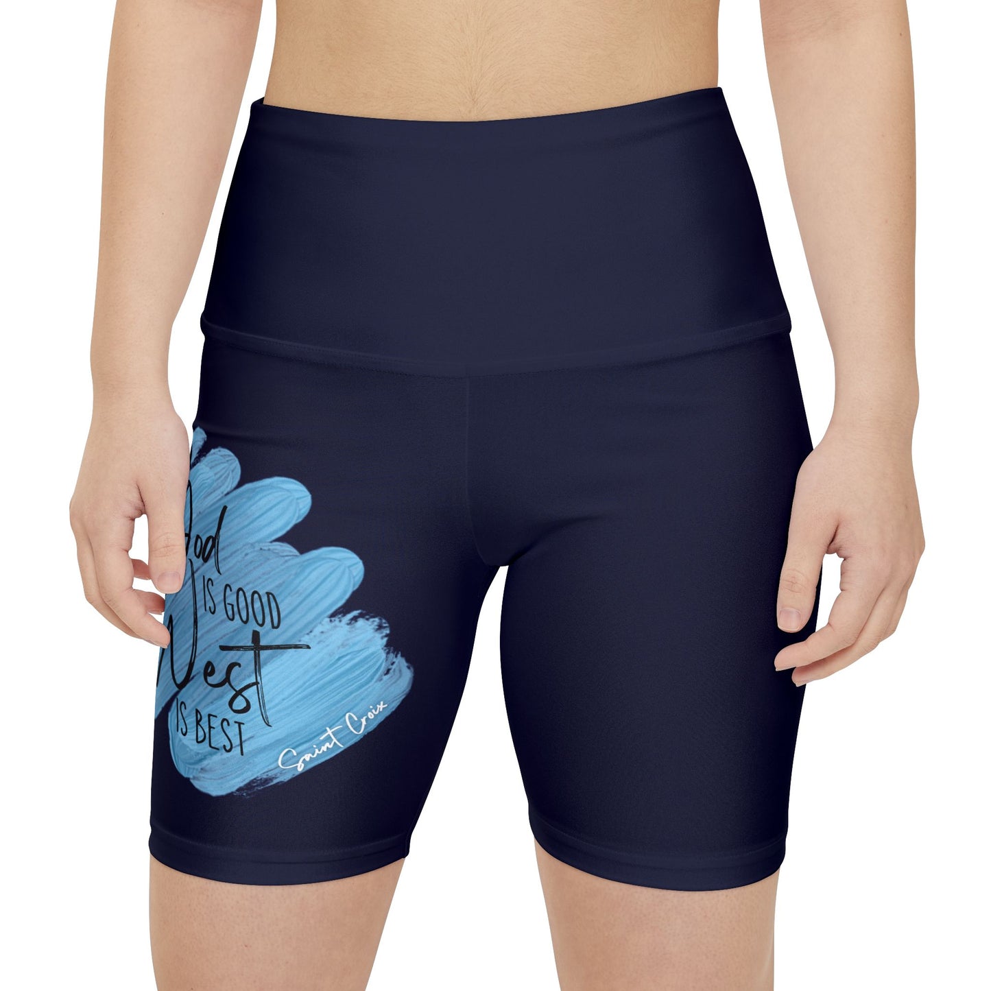 Women's Workout Shorts — Navy 'God is Good, West is Best' Athletic Biker Shorts