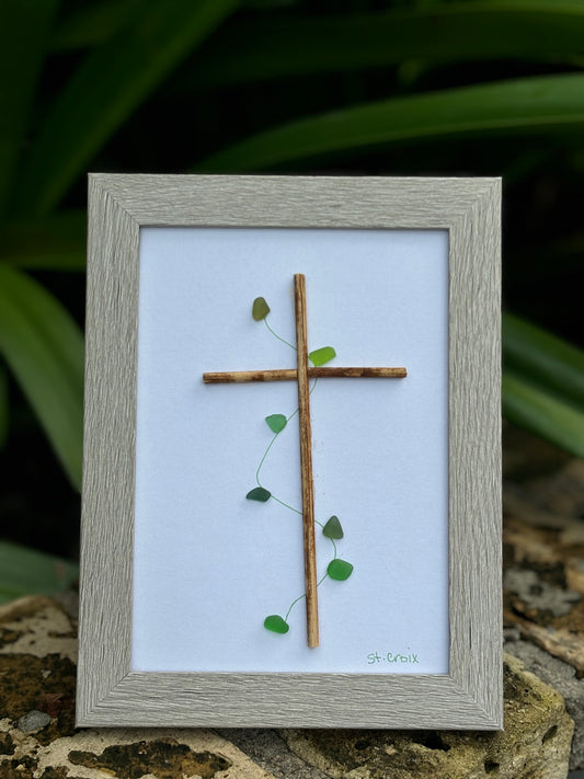 Sea Glass Cross Art