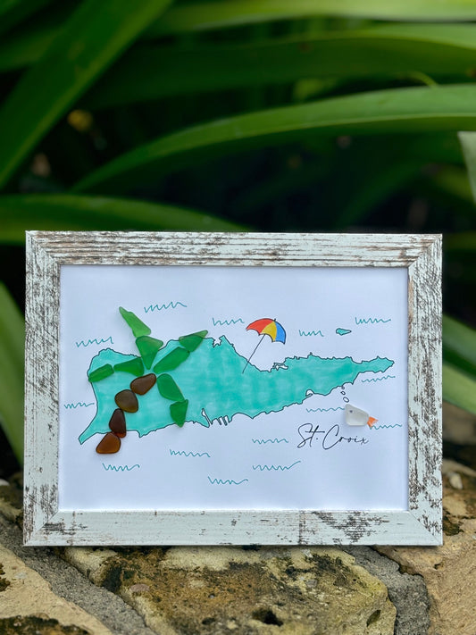 St. Croix Map Sea Glass Art