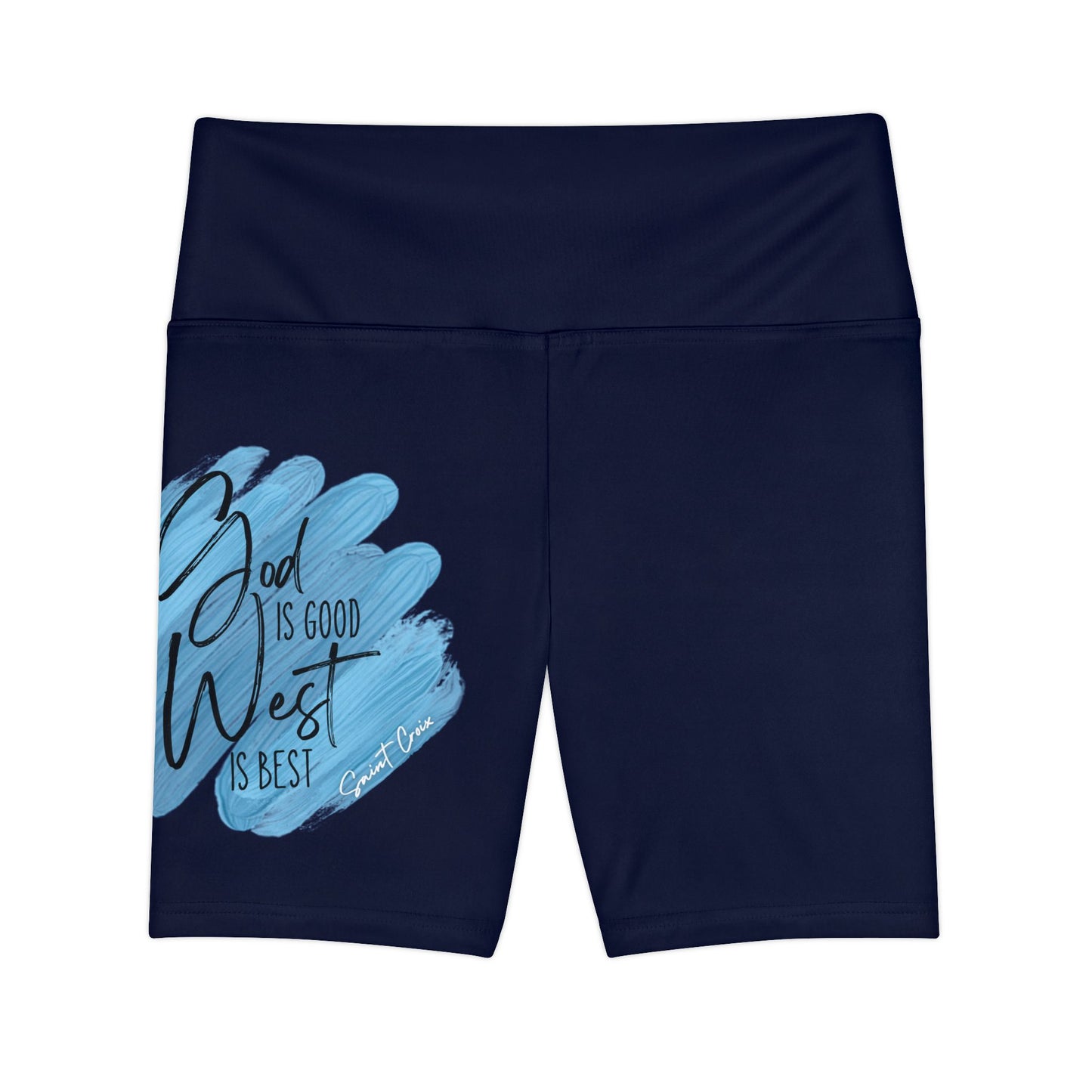 Women's Workout Shorts — Navy 'God is Good, West is Best' Athletic Biker Shorts