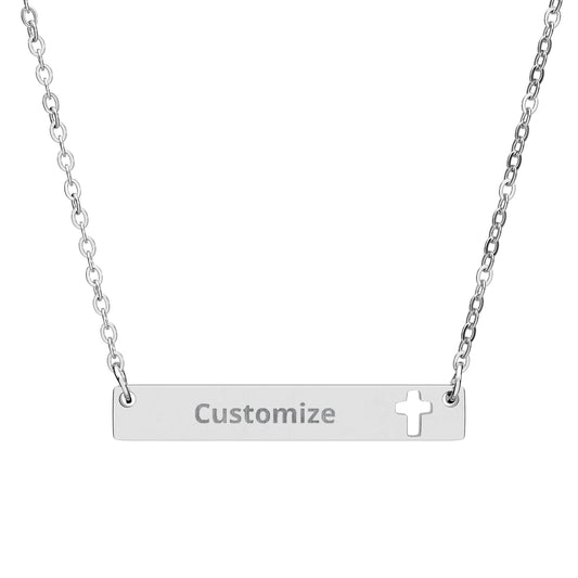Personalized Cutout Cross Bar Necklace