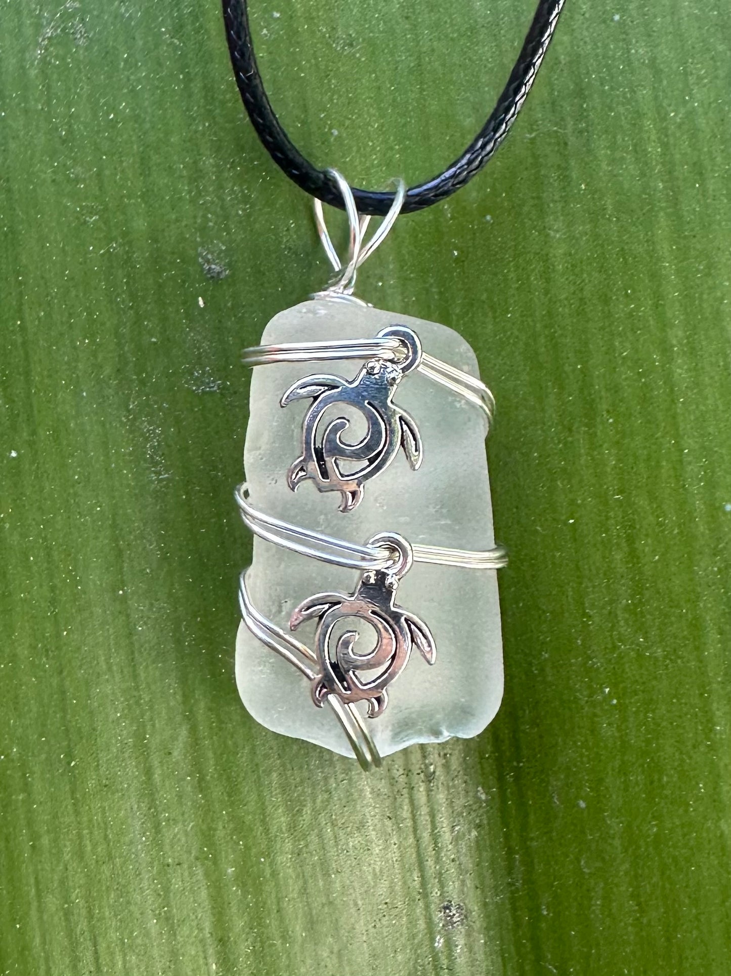 St Croix Seaglass with turtle charms with cord