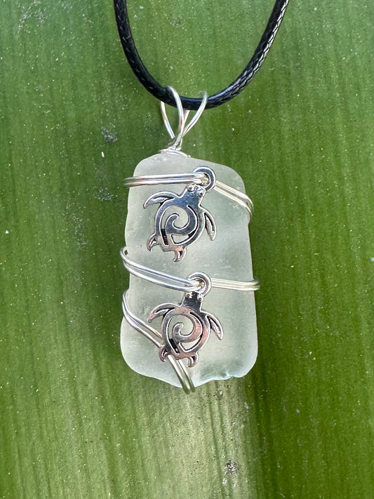 St Croix Seaglass with turtle charms with cord