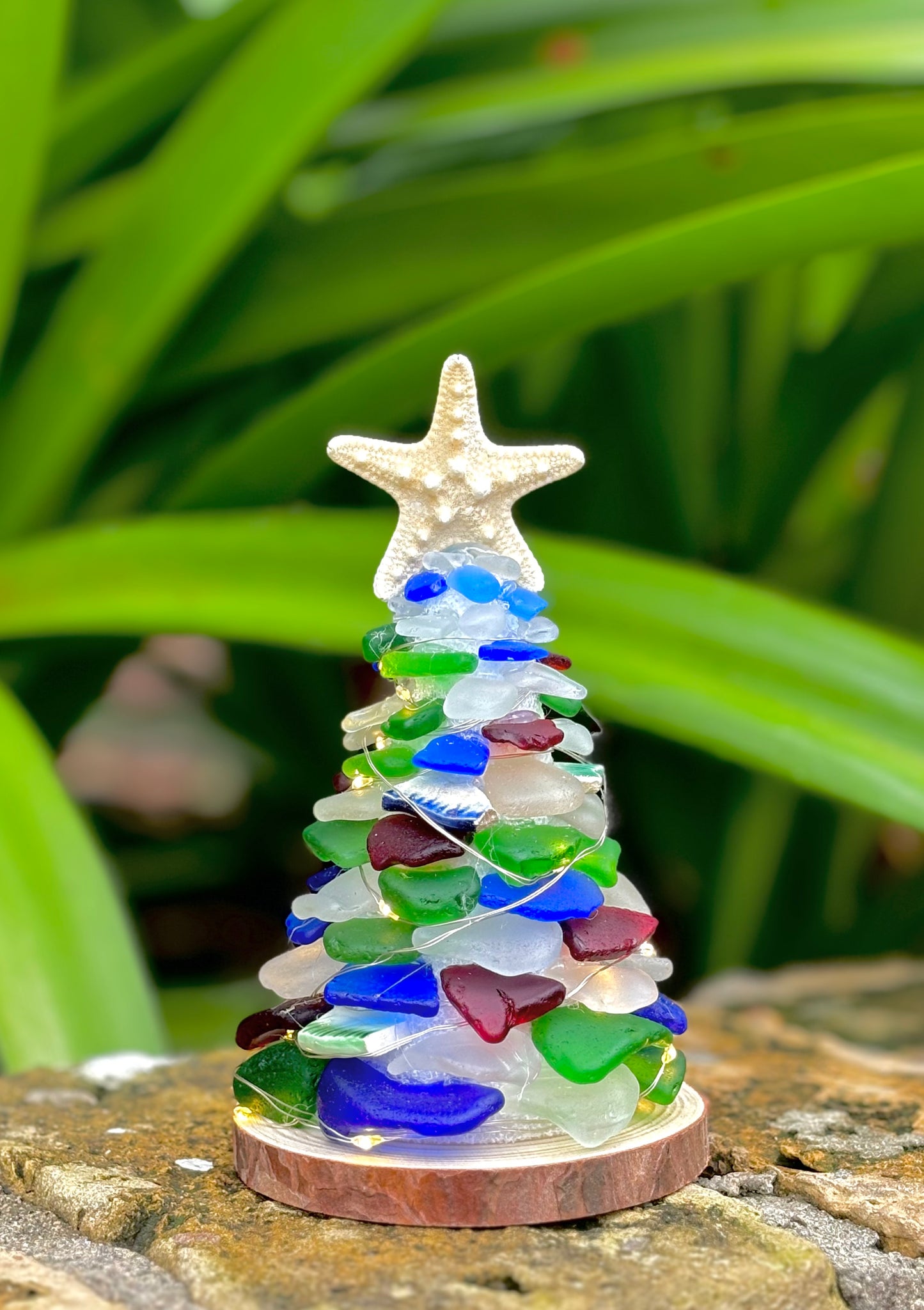 Multi Color Sea Glass and Chaney 6” Christmas Tree