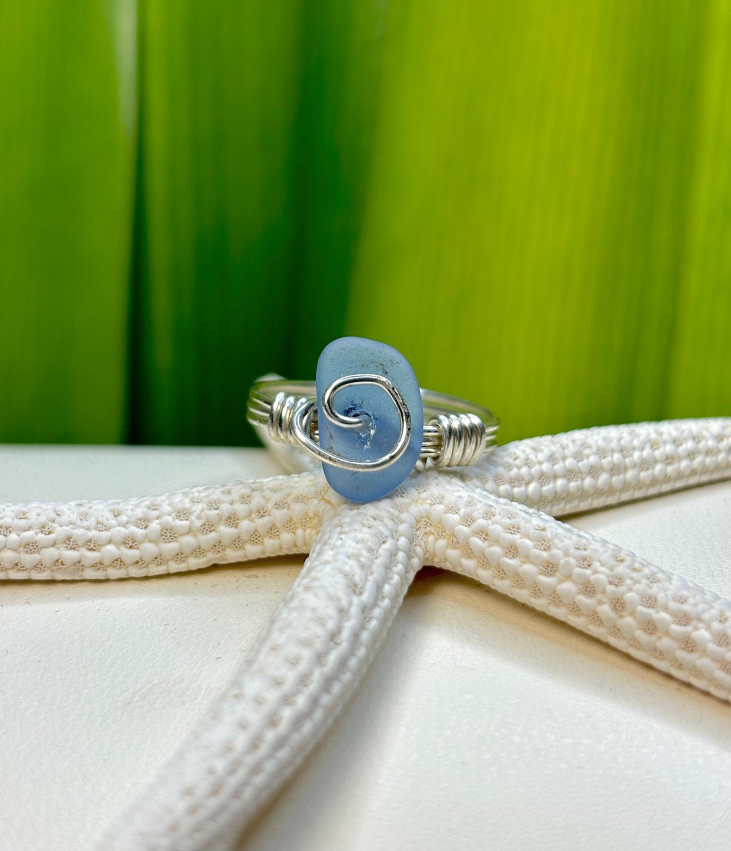 Sky Sea Glass Ring Size 7