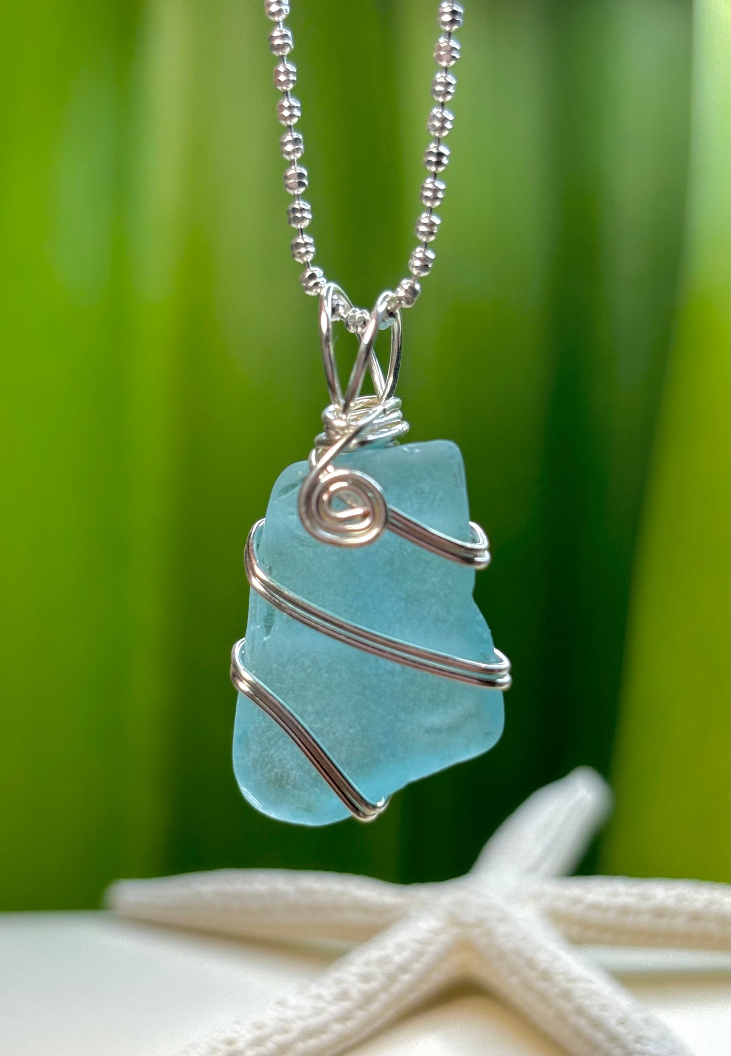 Cyan Sea Glass Pendant