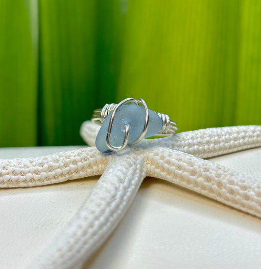 Rare Hydrangea Sea Glass Ring Size 5