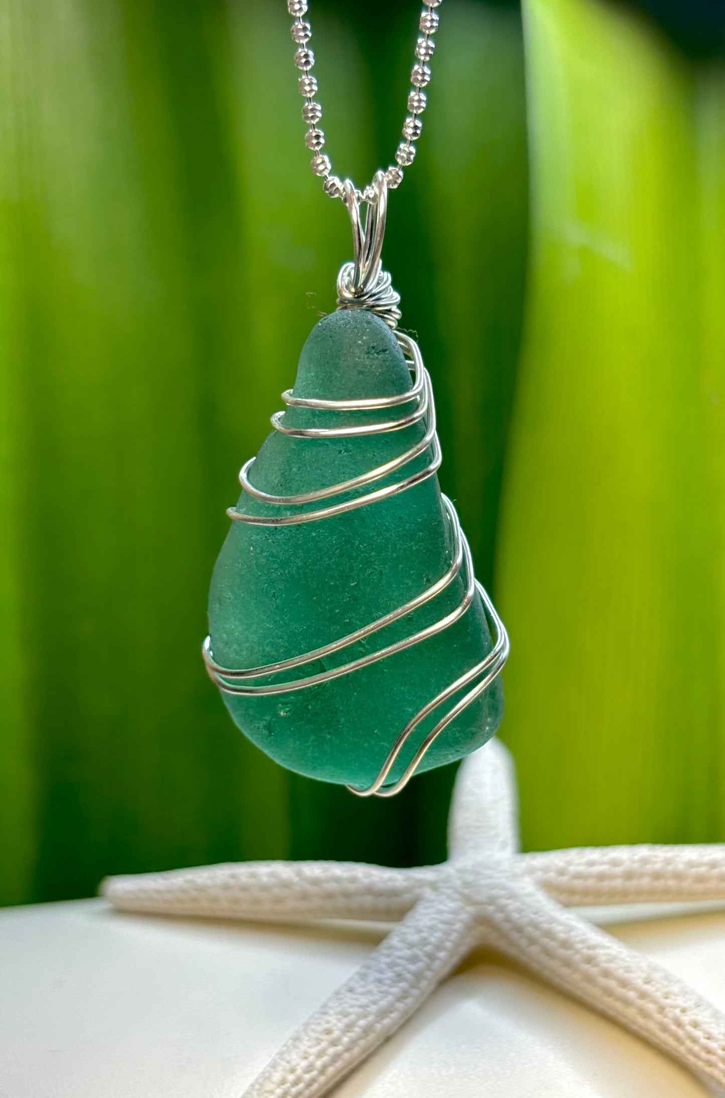 Peacock Sea Glass Pendant