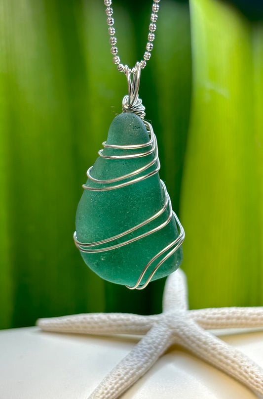 Peacock Sea Glass Pendant