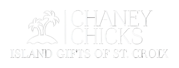 Logo of Chaney Chicks Island Gifts of St. Croix with palm tree design on a black background
