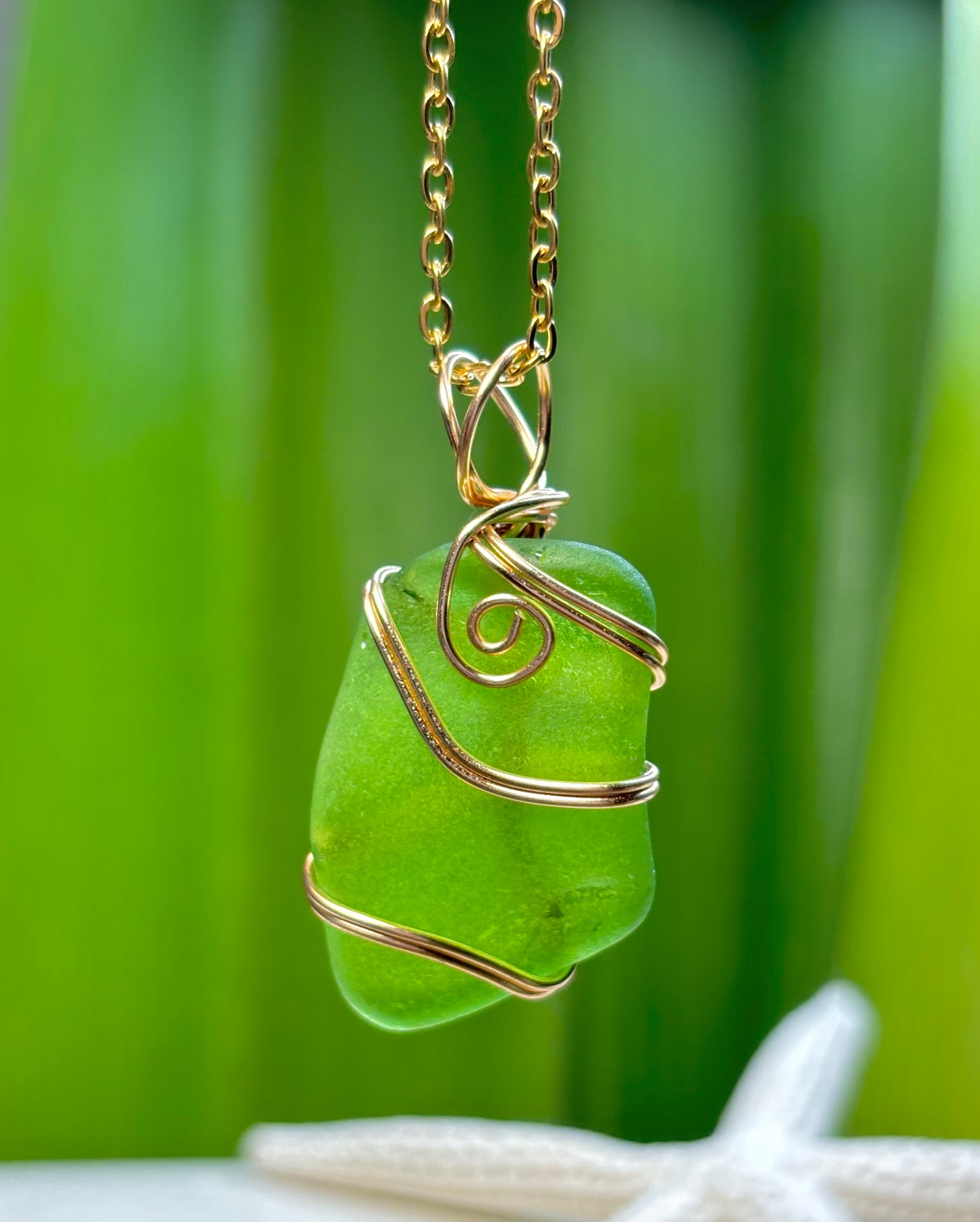 Dark Lime Sea Glass Pendant