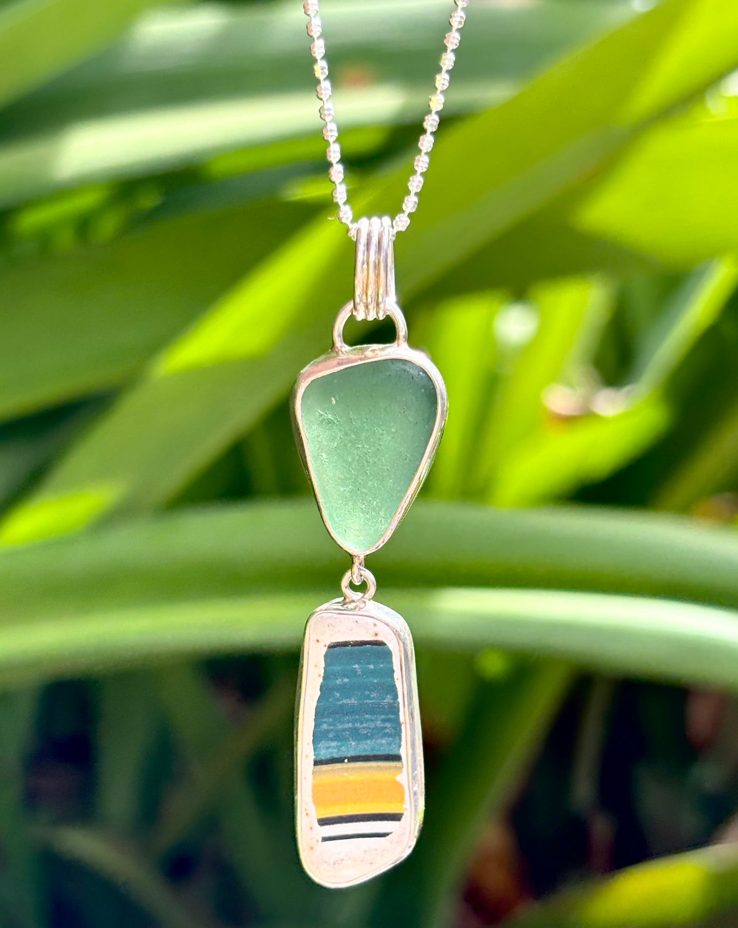 Pottery Chaney & Sea Green Glass Pendant