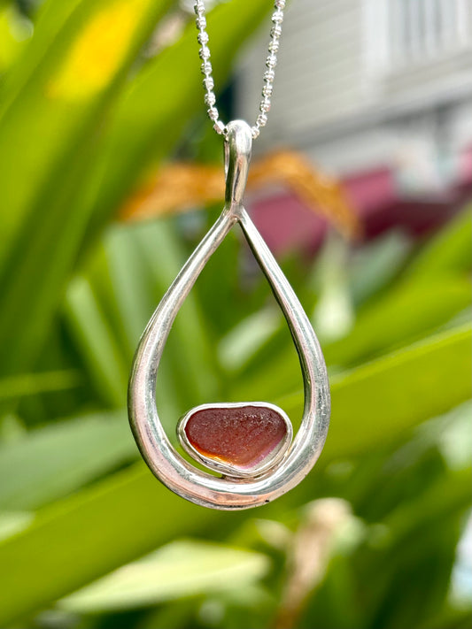 Rare Color Habanero Sea Glass Pendant