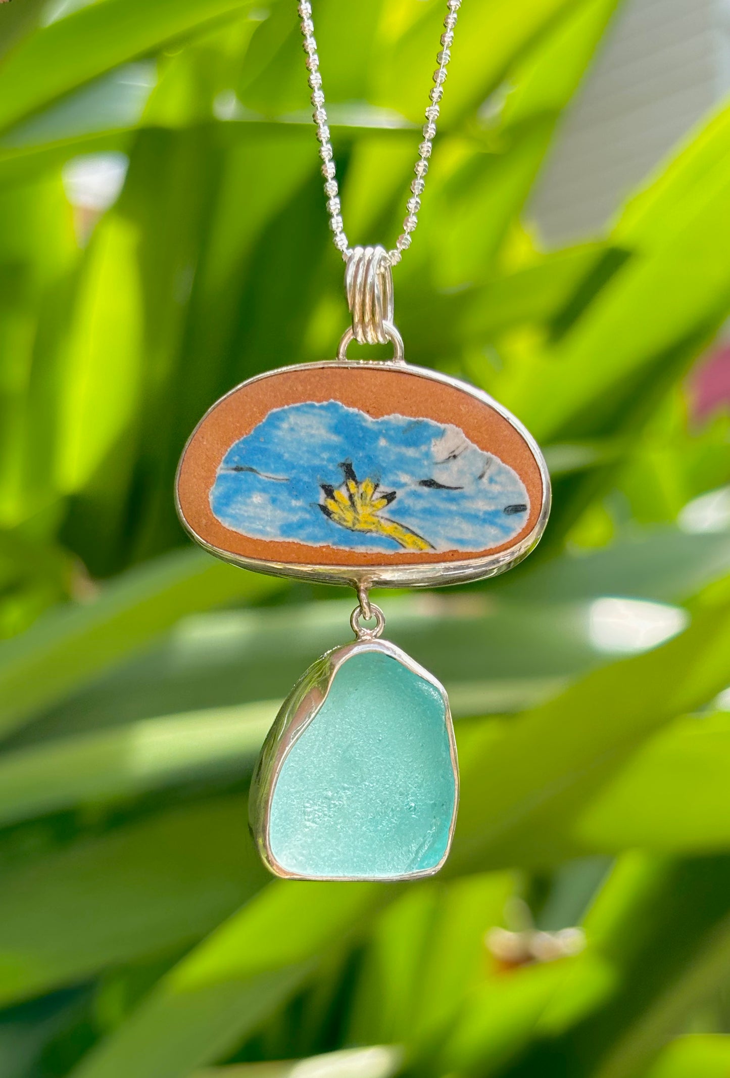 Pottery Chaney & Glacier Sea Glass Pendant