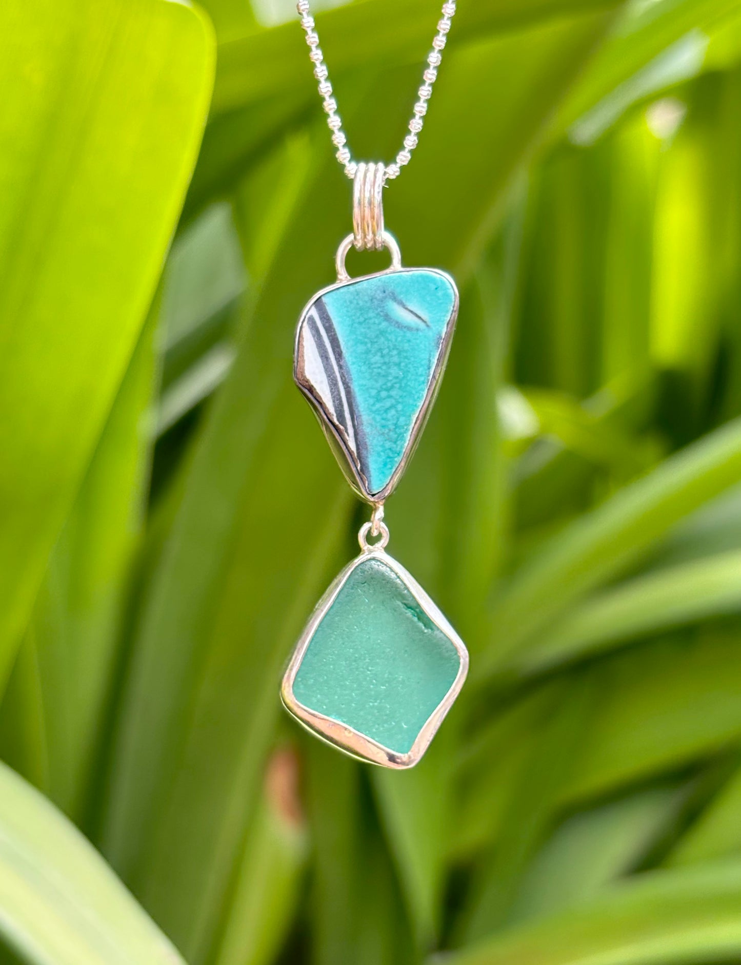 Chaney & Rare Teal Sea Glass Pendant