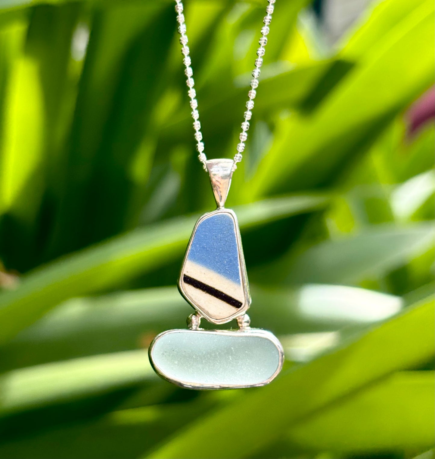 Mochaware Chaney & Blue Sea Foam Glass Pendant