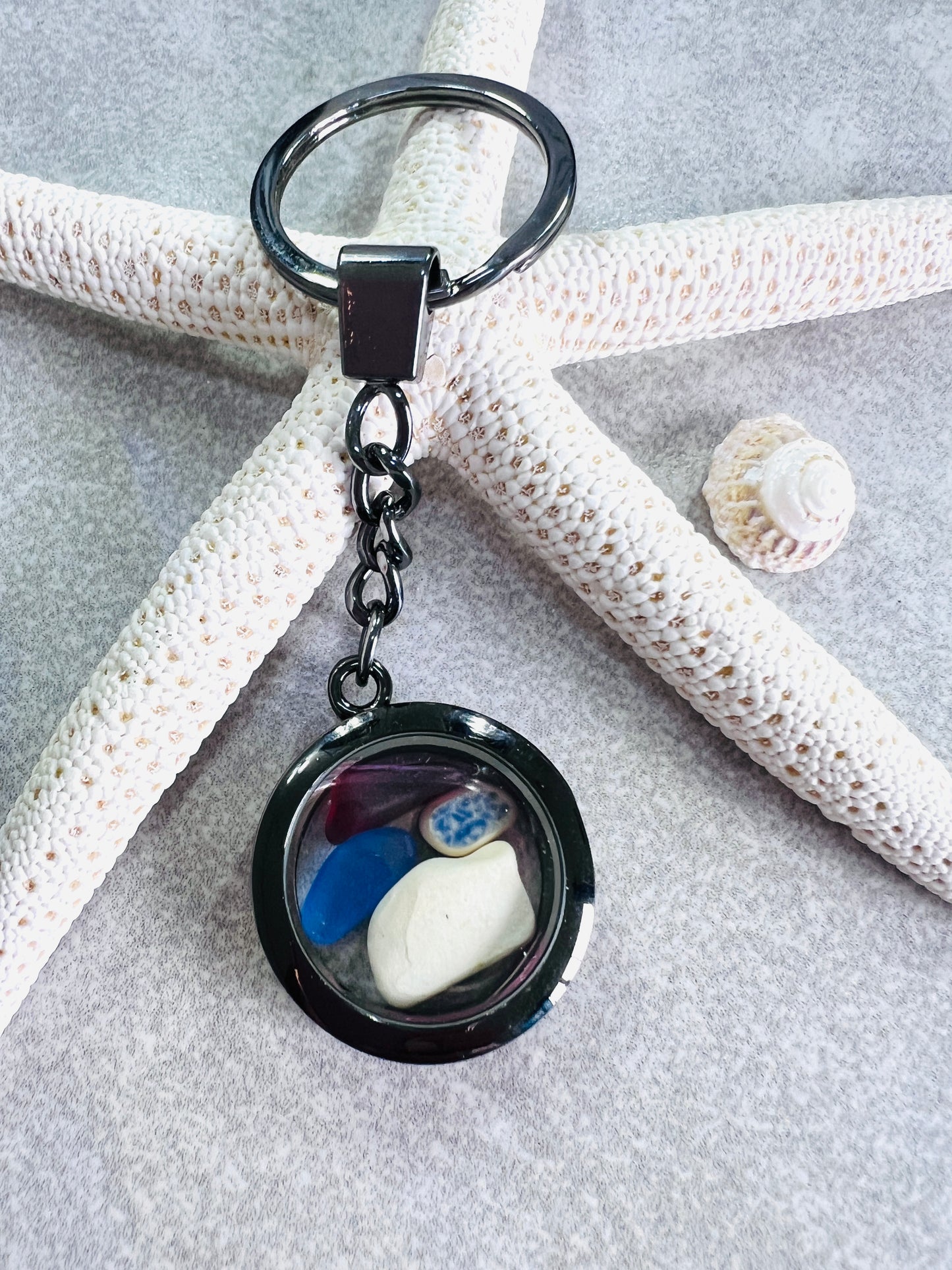 Chaney & Sea Glass Locket Key Chain
