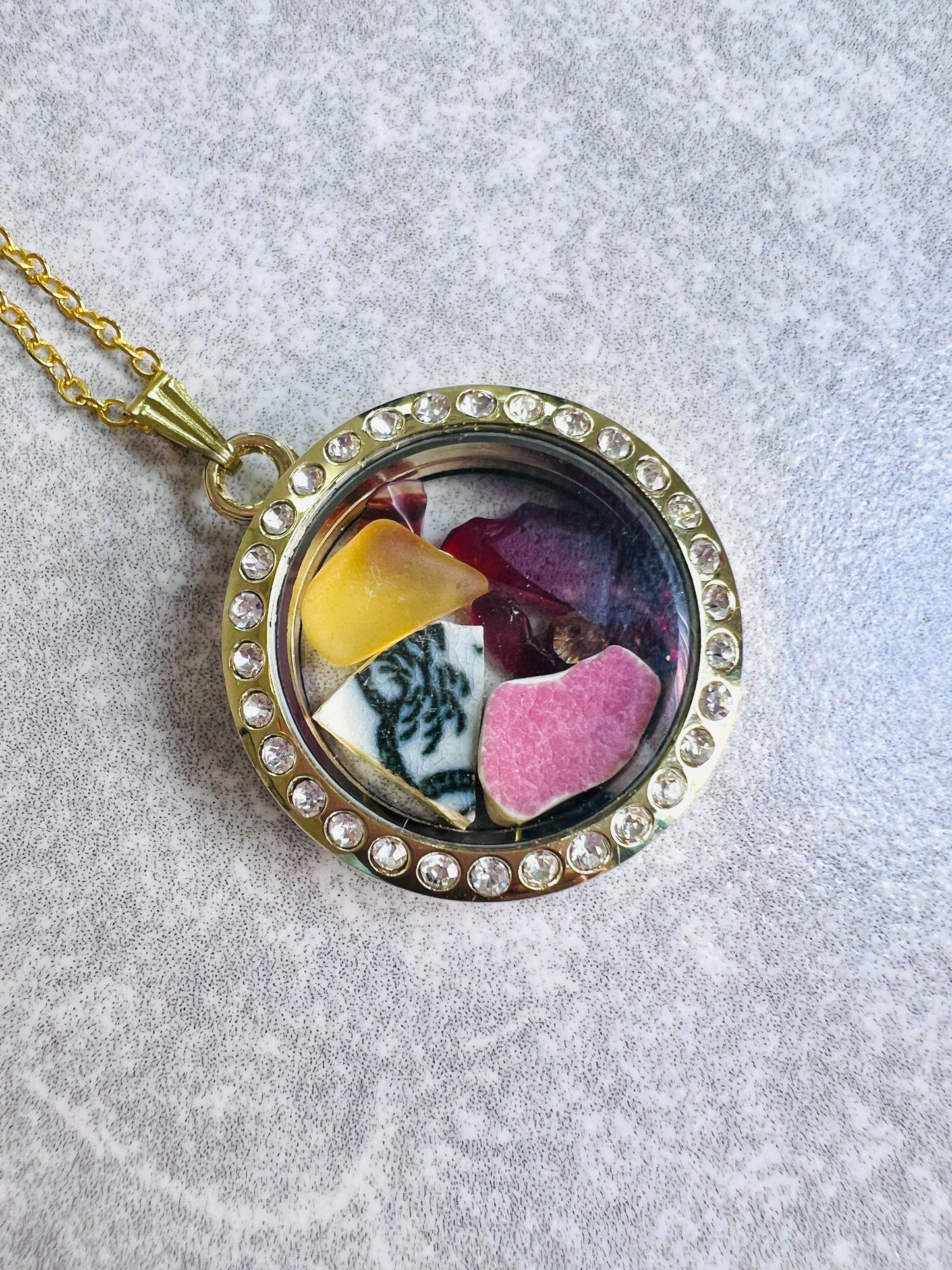 Chaney & Sea Glass Locket with Crystals